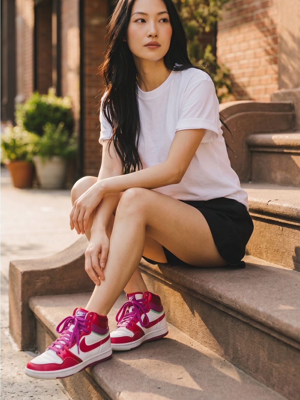 Nike Court Force pink with metallic Women’s High-Top Sneakers in Pink and White